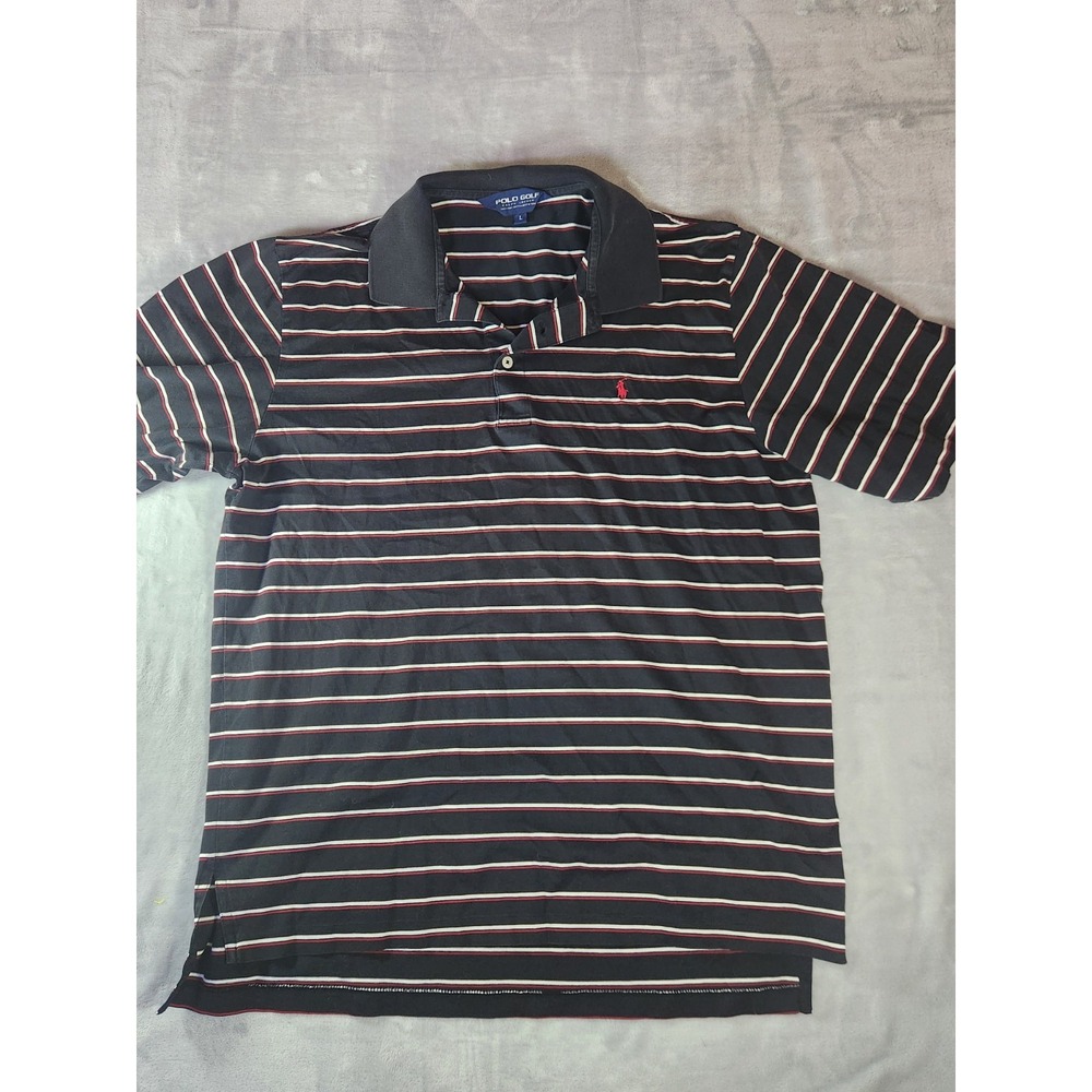 Polo Golf Ralph Lauren Polo Shirt Mens Size L Blac White Red Stripes Pima Cotton
